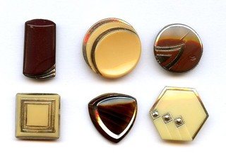 6 ASST'D GLASS buttons ART DECO design SHAPES 1 & 1/16" 7/8" MEDIUM