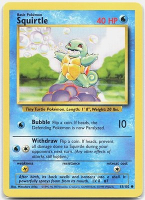 Squirtle Common Base Set BS Water 063/102 1999 NM