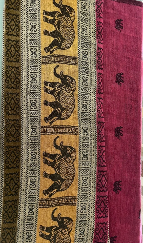 Bufanda envolvente de mantón 100 % cachemir 74 x 26,5 verde azulado elefante con flecos suave Foto 4 de 4