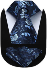 Men Floral Ties Woven Classic 3.4" Necktie Set Formal Tie Pocket Square for Wedd