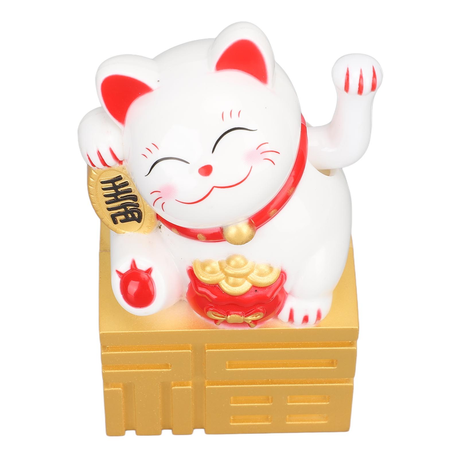 Lucky Cat Statue Waving Arm Solar Powered Fortune Beckoning Chinese Feng Shui