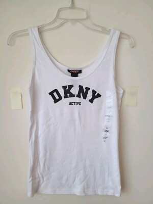 NEW DKNY ACTIVE White Cotton SZ Medium Tank Top Workout top NWT