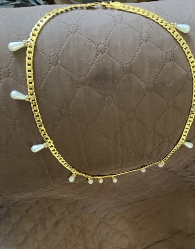 Perlenkette Tropfen lange Kette 2-3 mm vergoldet - Bild 1 von 2