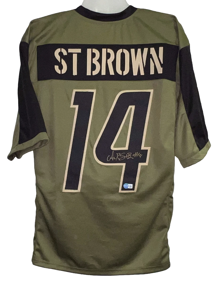 AMON-RA ST BROWN SIGNED DETROIT LIONS #14 SALUTE TO SERVICE JERSEY BECKETT