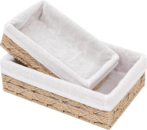 Small Wicker Baskets for Organizing,Paper Rope Storage Basket,Desk Basket Beige