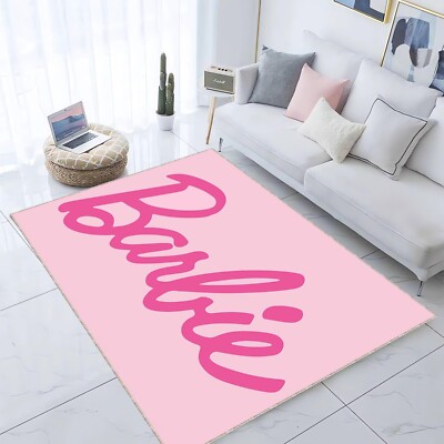 Barbie Pink Rug, Girls Bedroom Carpet, Playroom Decor, Cute Kids Room Mat 