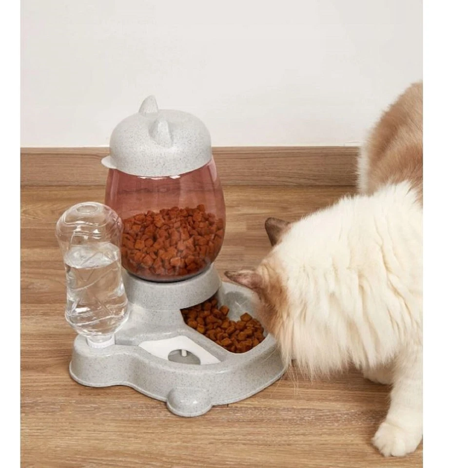 QLS Wasser- und Futterspender 2in1 für Katzen Hunde 2,2L Trockennahrung Grau - Bild 3 von 4