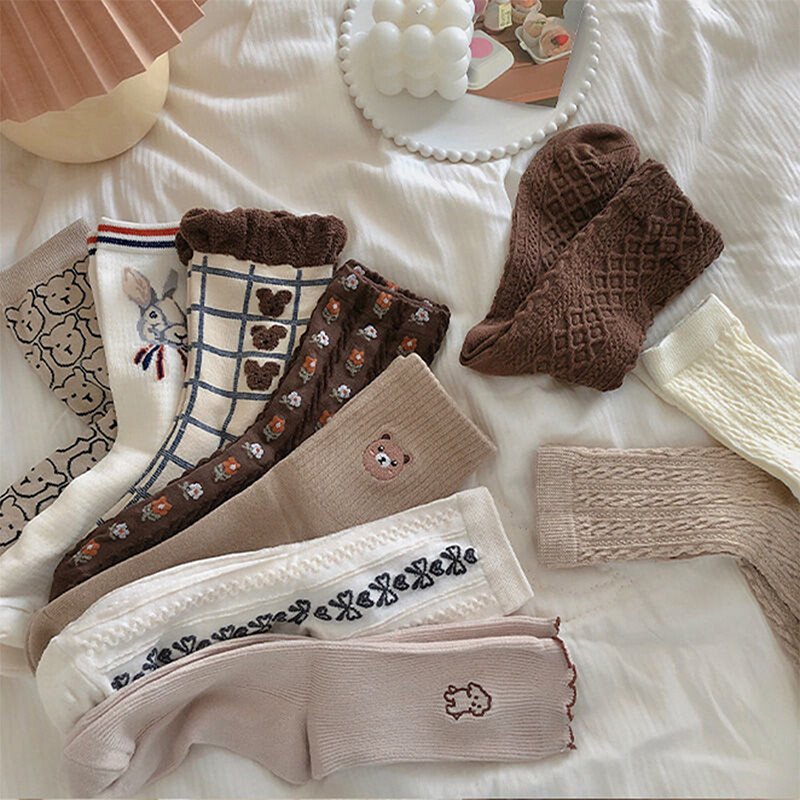 Cartoon cute socks animal print bear sport japanese fashion kawaii women cotton@