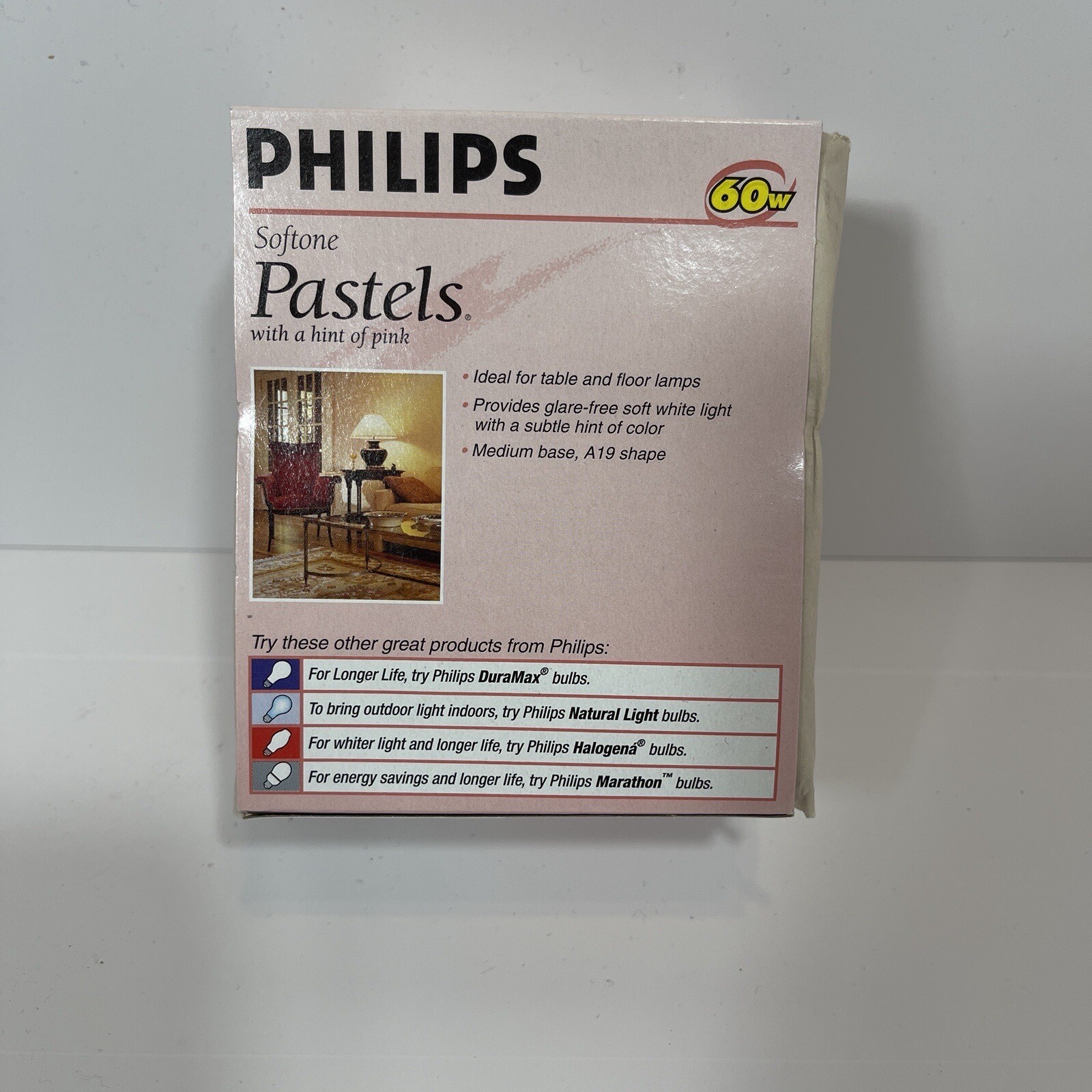 Philips & GE Soft Pink Pastel Softone Light Bulbs, 60w 1-Pkg of 2 Bulbs