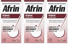 3 Afrin Original Nasal Spray Relieves Congestion Sinus 12 hrs 15 mL Exp 5/2028