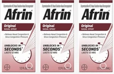 3 Afrin Original Nasal Spray Relieves Congestion Sinus 12 hrs 15 mL Exp 5/2028