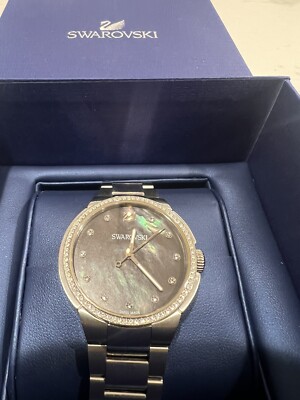 SWAROVSKI GRAY LEATHER MOTHER OF PEARL DIAL WATCH Tourneau Swarovski Crystal Mother of Pearl Stainless Steel  main image 4