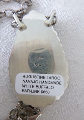 Navajo・Augustine Largo・ホワイトバッファローネックレス希少 Signed Navajo Augustine Largo White Buffalo Necklace 925 Sterling