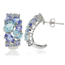 Sterling Silver Tanzanite and Blue Topaz Tonal Cluster Earrings