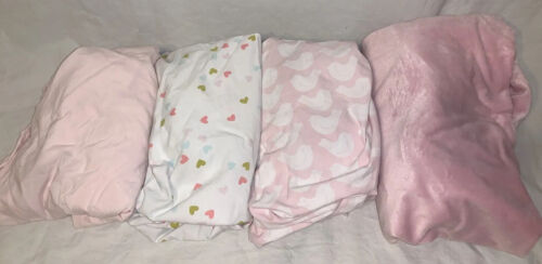 Assorted Lot Of 4 Pink Baby Girls Crib Sheets, 100% Cotton Circo & Fleece Sheets - Picture 1 of 13