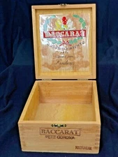 Vintage Wood Baccarat Petit Corona Dovetailed, Metal Hinged Cigar Box (Empty) 