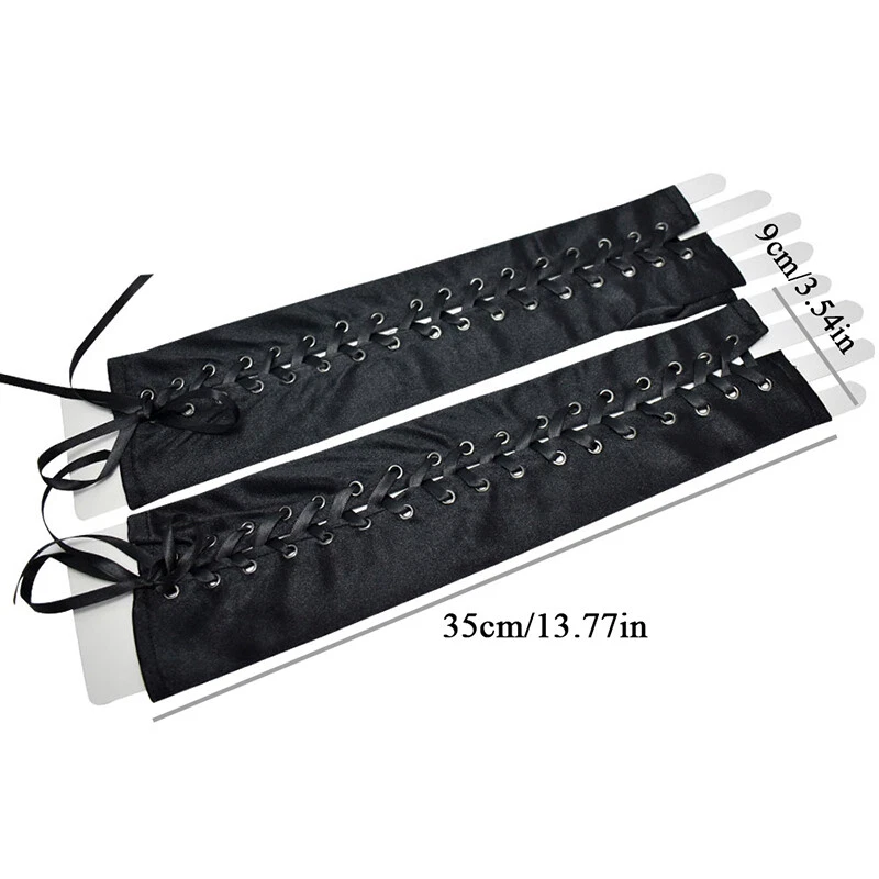 Women's Sexy Elbow Length Fingerless Lace Up Arm Warmer Long Punk Gloves ✿ - Image 2 of 4