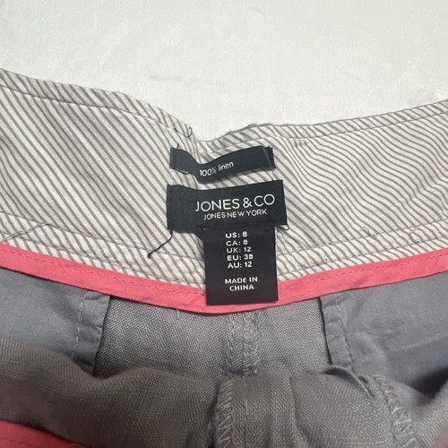 Pantaloncini chino New Jones & Co New York donna 8 100% lino grigio con coulisse - Foto 2 di 10