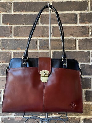 NWT Patricia Nash Shoulder Tote Satchel ColorBlock Black Bristish Tan Brown RARE