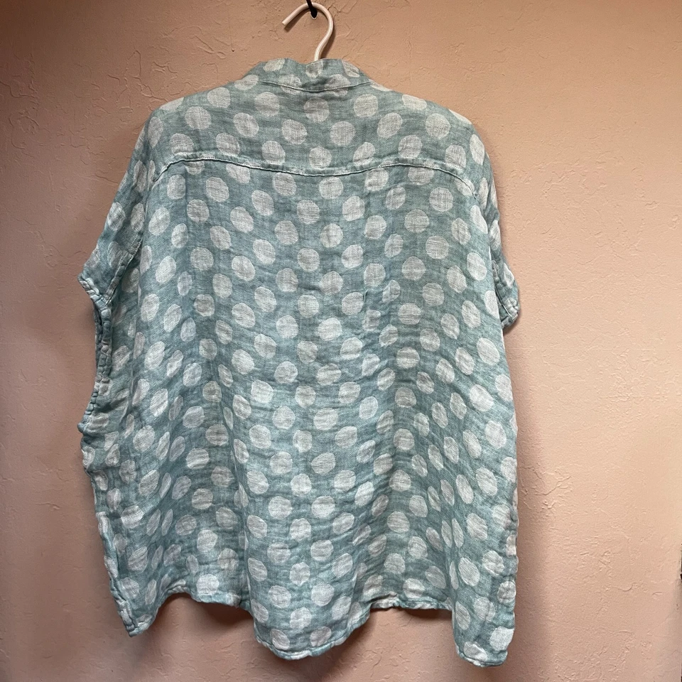 亚麻女式波点亚麻斯巴达套衫方格上衣衬衫中号绿色全新无标签 — 第 2/4 张图片