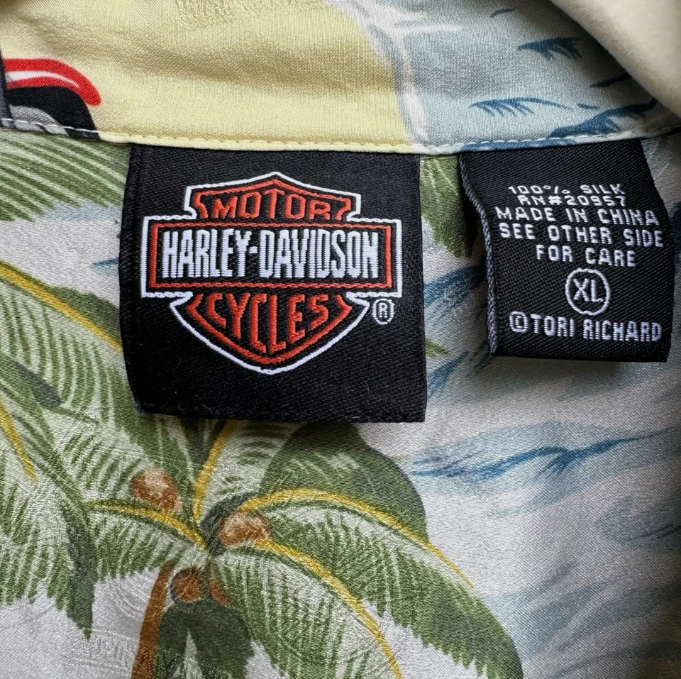 Camisa hawaiana Harley Davidson x Tori Richards de colección para mujer XL 100 % seda motociclista Foto 3 de 4