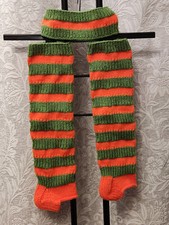 Handmade Knitted Women Striped Leg Warmers Gaiters with Headband Head warmer