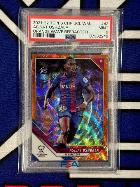 Asisat Oshoala 2021/22 Topps Chrome UEFA Womens Orange Wave RC #21/25 PSA 9
