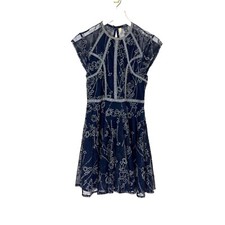 Free People Dress Women Size 4 Navy/Grey Mesh Lace Mini Laurel Soft Boho