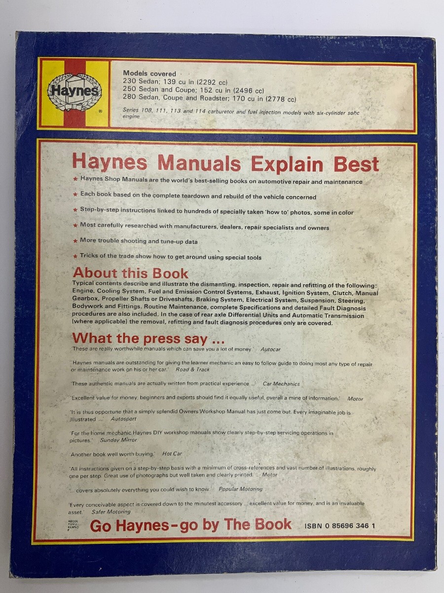 MERCEDES-BENZ 250＆280　Haynes Haynes Mercedes-Benz 230, 250 & 280 1968 to 1972 | eBay
