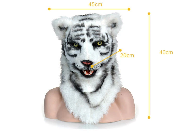 Disfraz de animal de fursuit tocado artificial capucha de tigre blanco boca móvil disfraces Foto 3 de 4