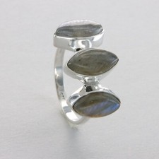 Triple Oval LABRADORITE Ring - 925 STERLING SILVER Natural Genuine Gemstone 20e