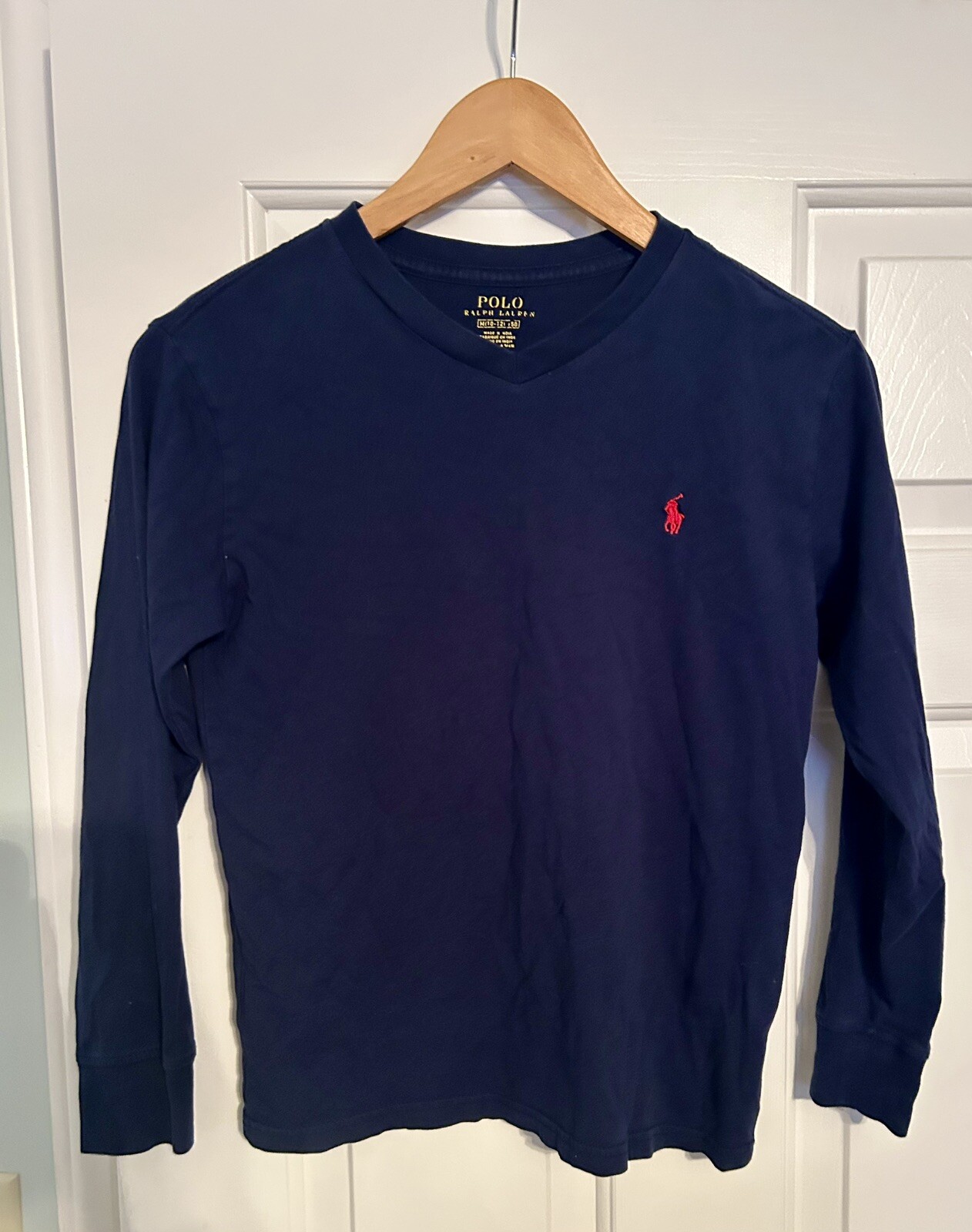 Polo Ralph Lauren t shirt ragazzo media 10 12 blu navy rosso pony girocollo manica lunga