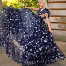 Plus Size Star Fabric Navy Blue Wedding Dresses Gala Tulle A-line Bridal Gowns