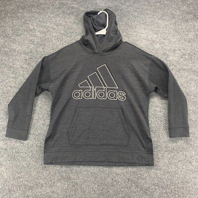 Adidas Hoodie Boys XL Black Pullover Hooded Pocket Logo Active Polyester  Casual