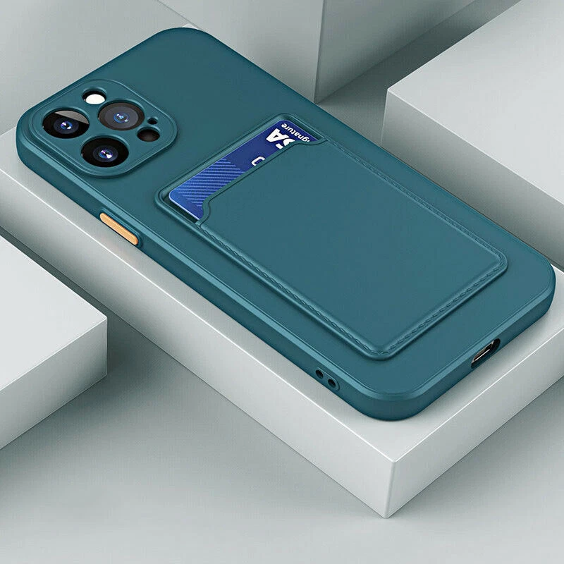 Slim Silicone Phone Case with Wallet Card Holder for iPhone 13 Pro 12 11 XR 7 8