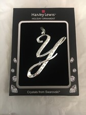 HARVEY LEWIS SILVER INITIAL Y SWAROVSKI ELEMENTS CHRISTMAS HOLIDAY ORNAMENT