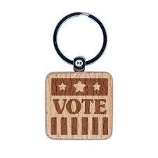 Vote Stars and Stripes Voting Patriotic Engraved Wood Square Keychain Tag Charm