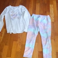 girl large long sleeve with unicorn print, tie dye joggers