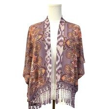 Mason  Belle Purple Paisley Kimono Shawl Wrap with Tassel Fringe Boho Fairy