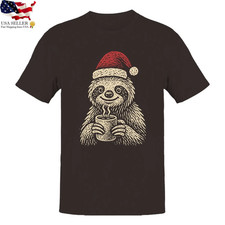 Cozy Christmas Sloth Tee Holiday Vibes with Hot Cocoa Santa Hat Cuteness