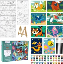 8 Packs Predrawn Canvas for Painting Kids Paint Canvas for Kids, 48 Paints, 8 Br