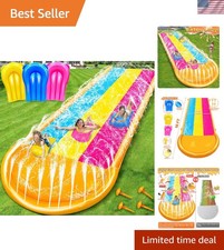 3 Sided Safe Fence Extra Width Triple Slip Water Slide with 3-Way Sprinkler...