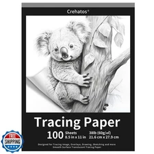 Crehatos 8.5" x 11" Tracing Paper, Translucent Tracing Pad, 100 Sheets 38lb/6