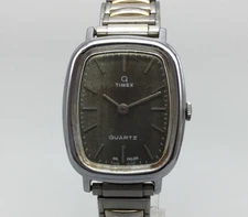 Vtg Timex 1975 Watch Mens 26mm Gray Dial Silver Tone Expansion Band New Battery