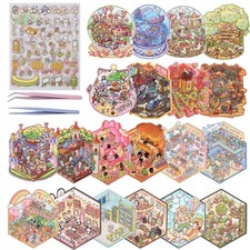 20 Sets of DIY 3D Sticker Scene, Cute Kawaii Cartoon Mini Room Scene Stickers...