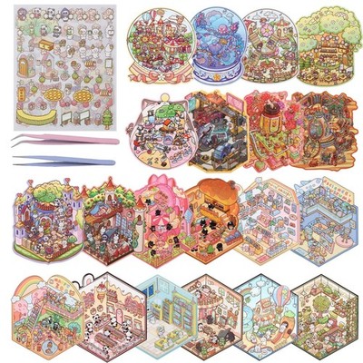 20 Sets of DIY 3D Sticker Scene, Cute Kawaii Cartoon Mini Room Scene Stickers...