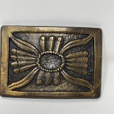 Native American Southwest Cast Brass Tone Faux Concho 1980s Vintage Belt Buckle