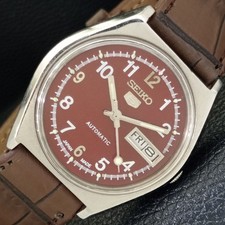 VINTAGE JAPAN SEIKO 5 AUTOMATIC 6309A MENS RED COLOR DIAL WATCH a500846-1