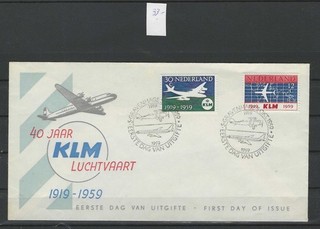 Nederland FDC E40 KLM 1959 zonder adres CV 33 €