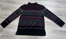 VTG Crazy Horse Liz Claiborne Petite Mock Neck Velour Striped Top PS Burgundy